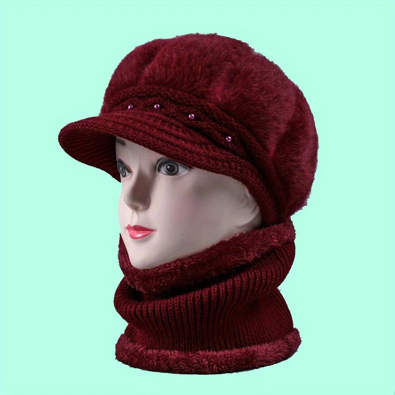 Winter Sjaal Hoed Set Effen Kleur Lange Pluche Verdikte Warme Muts Mode Casual Winddicht Skull Cap Accessoires