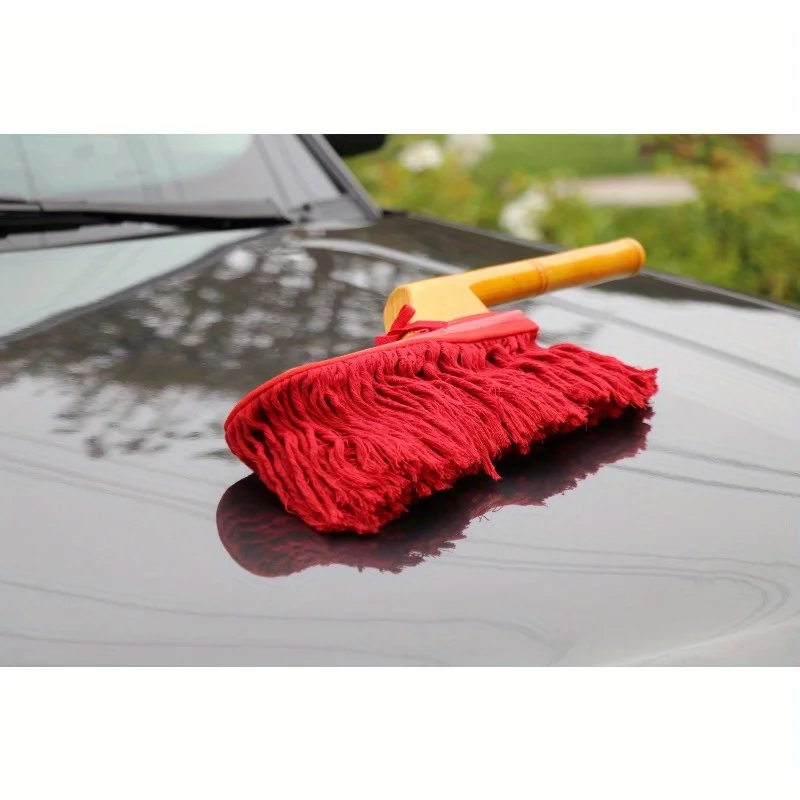 

Scratch-Resistant Car Duster, Wooden Handle & Cotton Mop for Gentle Exterior Cleaning & Dust Removal.
