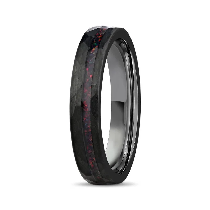 4mm IP Black Plated Channel Set Opal Hammered Tungsten Carbide for Men Women Couple Promise Ring Set Free Shipping