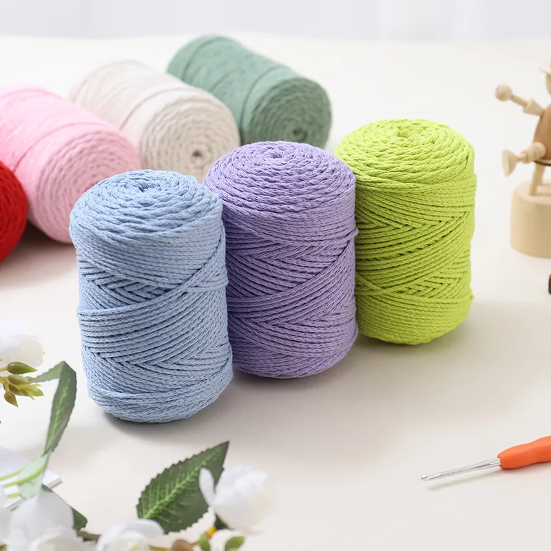 120g Round Hollow Cotton Thread,2mm Handmade Crochet Bag Hat and Coaster,Selected High-density Cotton Yarn,Stiff Anti Pilling