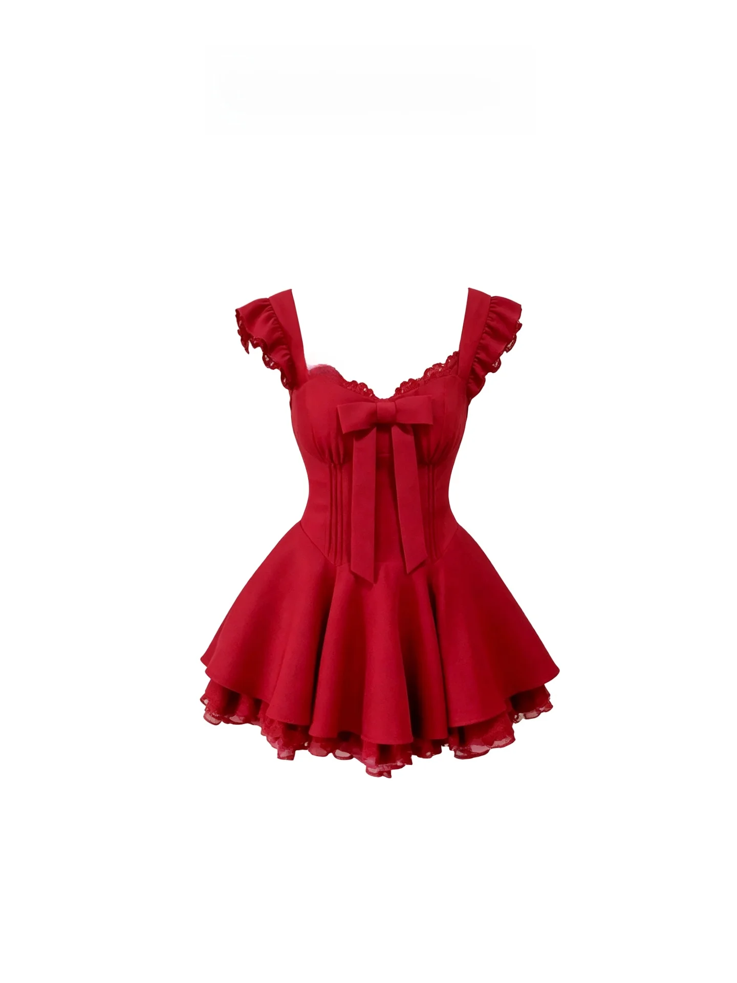 

Elegant Red Strapless Dress Women's Summer Waist-Cinching Knot Puffy Skirt A-Line Princess Dress Casual Wear