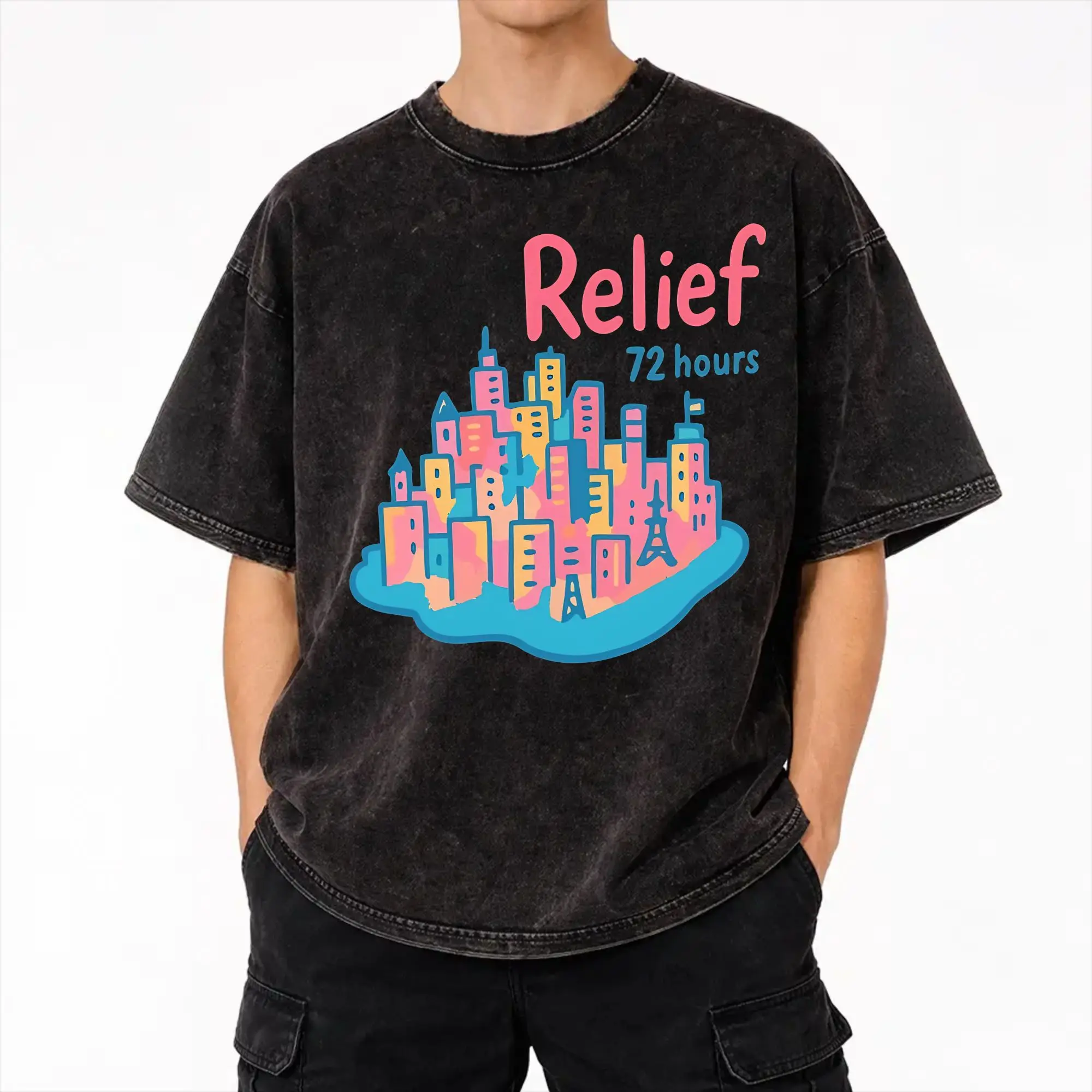 Relief 72 Hours - Yurie Kokubu TOSHIKI KADOMATSU Washed T Shirts Streetwear Hip Hop Fashion T-Shirts  Tee Shirt Men Women