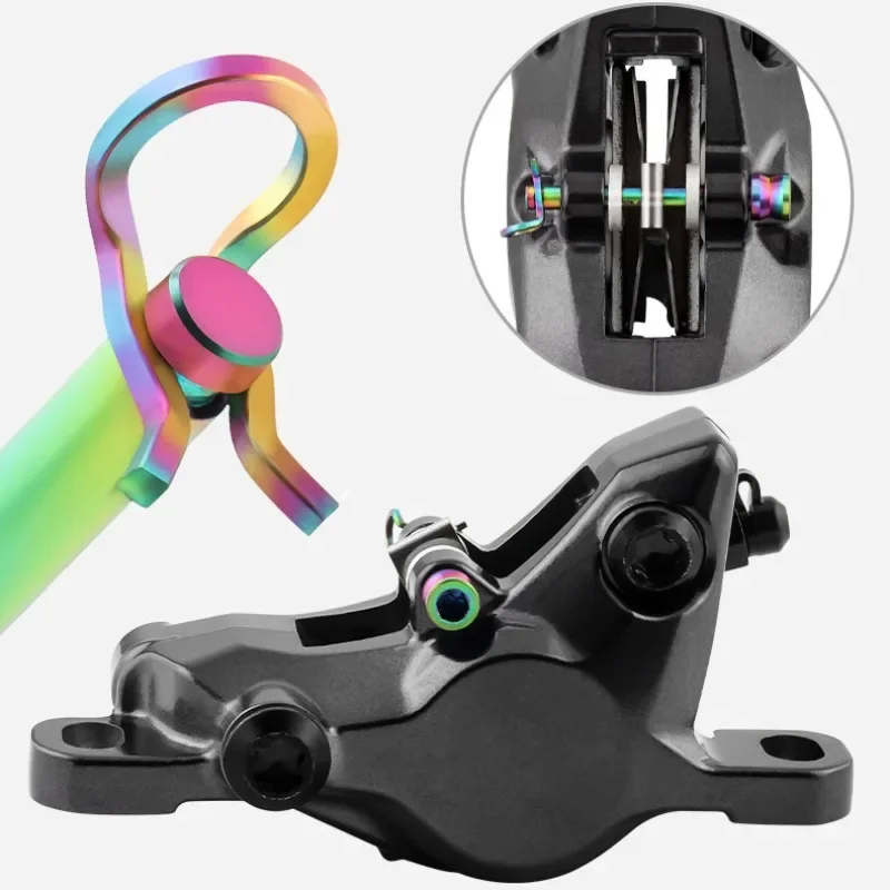 1/2pcs Titanium Disc Brake Caliper Bolts Lightweight M4 Mounting Screws with Clip for Road/MTB Brake Pads Fixed Thread view 4