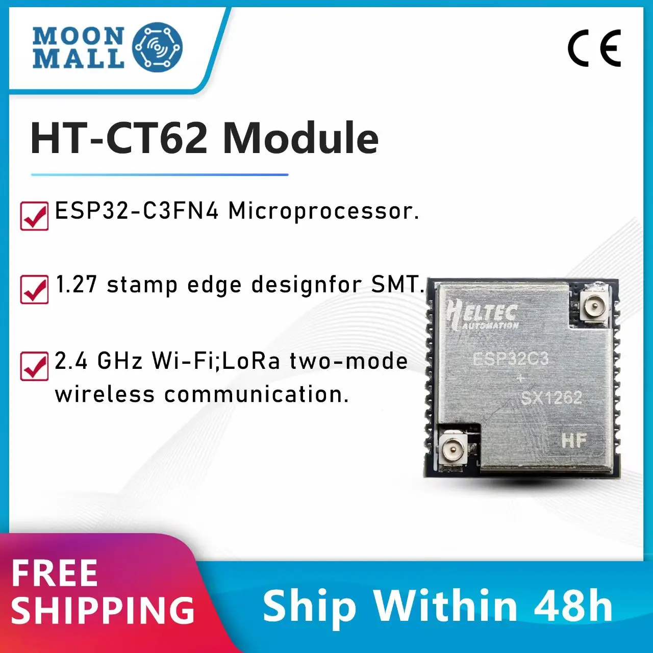 

Heltec HT-CT62 LoRa Module SX1262 LoRaWAN Development Board 868/915Mhz Low Power Consumption Supports WI-Fi Bluetooth