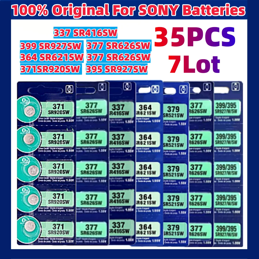 NEW 35pcs For Sony 337 SR416SW Silver Watch Battery 364 SR621SW 371 SR920SW 377 SR626SW 379 SR521SW 395 399 SR927SW Coin Cell