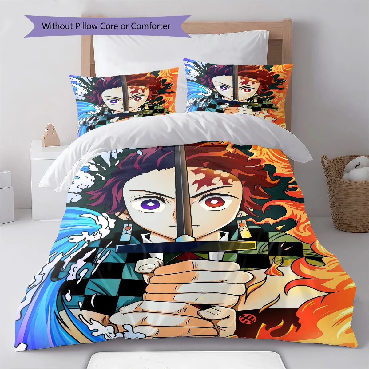 Demon Slayer Nezuko Kamado Sitting Pose Bedding Set Anime Duvet Cover Polyester Soft Comforter Set -QJY