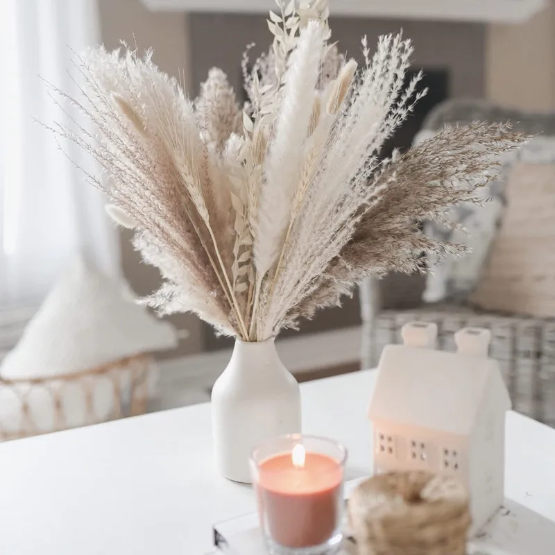 30pcs Natural Pampas Grass Dried Flower Exterior Garden Decoration Luxury Bonsai Artificial Flowers Birthday Table Wedding