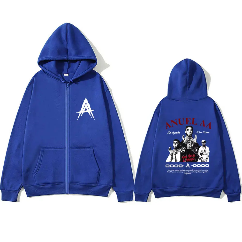 مغني الراب Anuel AA Rhlm 2 ريال Hasta La Muerte قلنسوة بسحاب الرجال النساء الهيب هوب موضة المتضخم زمم هوديس الرجال الشارع الشهير