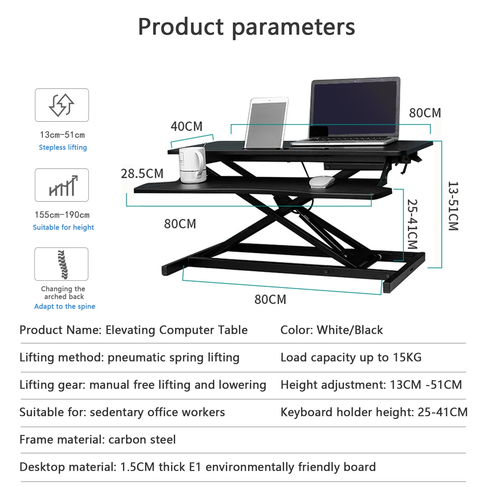 Standing worktable, lifting table, computer stand, laptop desktop monitor, adjustable, elevated on the office desk