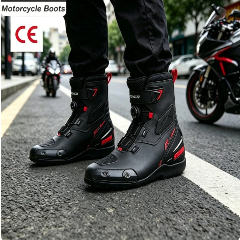 SCOYCO Motorcycle Boots Men Microfiber Leather Racing Boot Knight Outdoor Sports Anti-slip Motorcycle Riding Anti-fall Boots