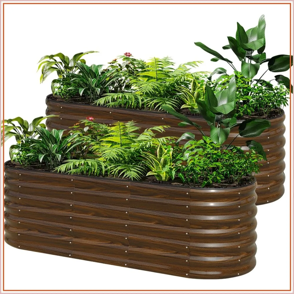 2-Pack Galvanized Steel Raised Garden Bed 6x2x2 ft, Metal Planter Box