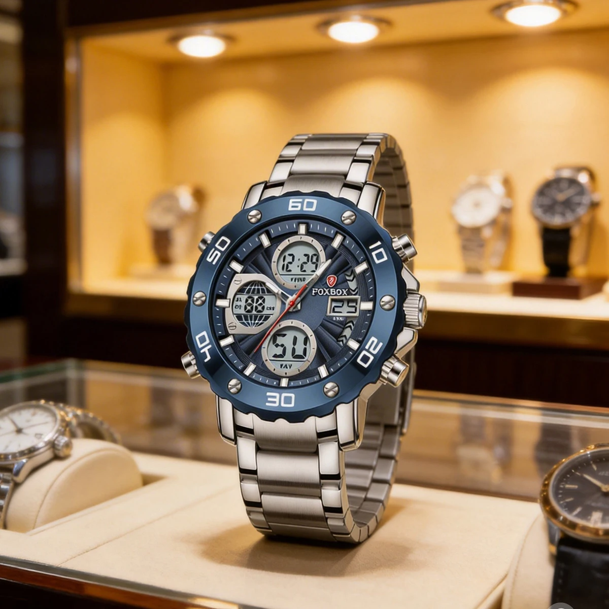 

Мужские часы FOXBOX из нержавеющей стали, европейский и американский стиль, деловые и повседневные, кварцевые, водонепроницаемые, для активного отдыха, топ-бренд.
