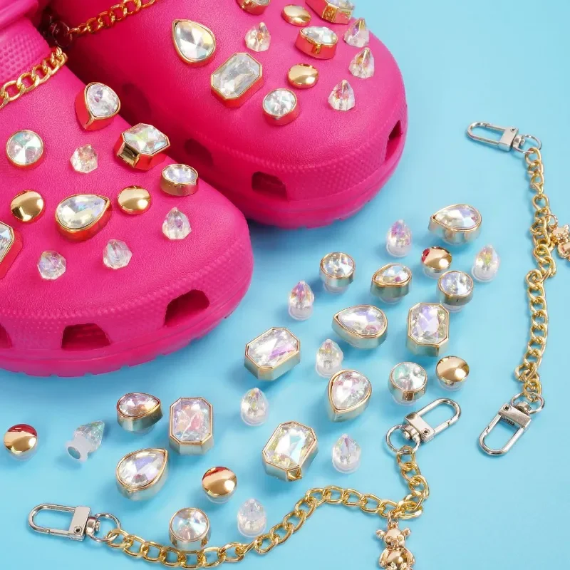 Cadena de perlas de diamante para zapatos, dijes de bricolaje, hebilla de decoración desmontable para agujero, accesorios de dijes para zapatos, fiesta para Niños, Niñas