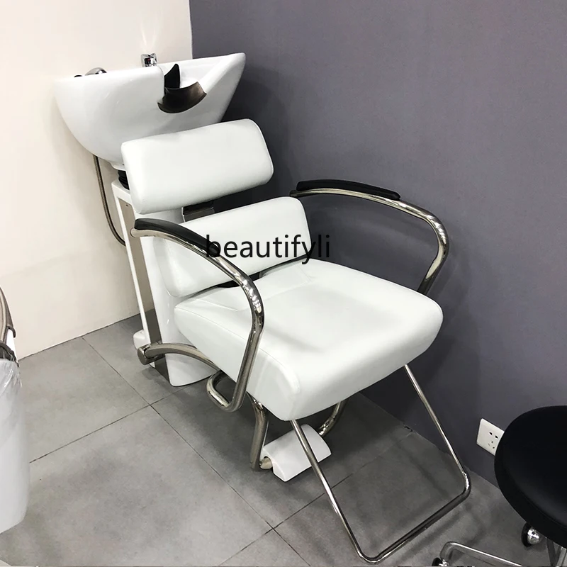 Flushing Bed Hair Saloon Dedicated Half Lying High-End Simple Hair Salon Hair Salon Ceramic Basin for Hair Washing Station