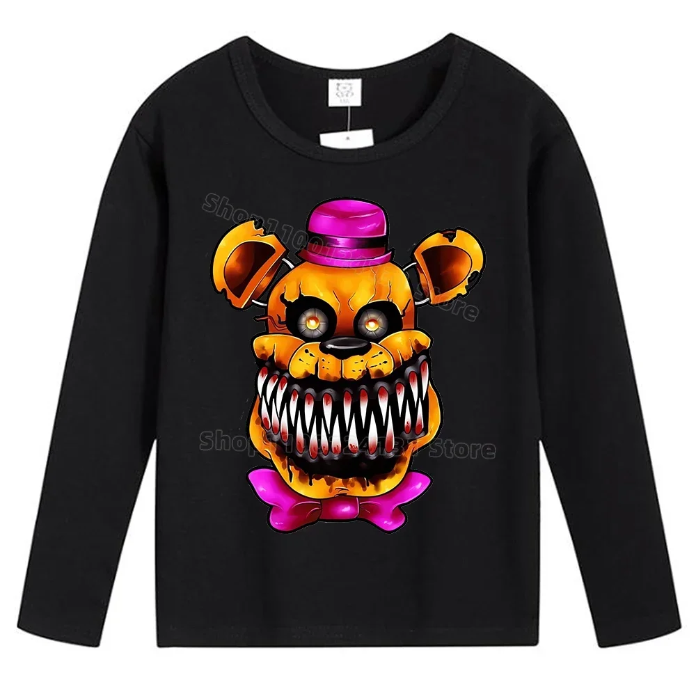 Five Nights At Freddys 子供用服 長袖 Tシャツ 男の子 女の子 綿服 Tシャツ 快適なトップス ベースシャツ ギフト