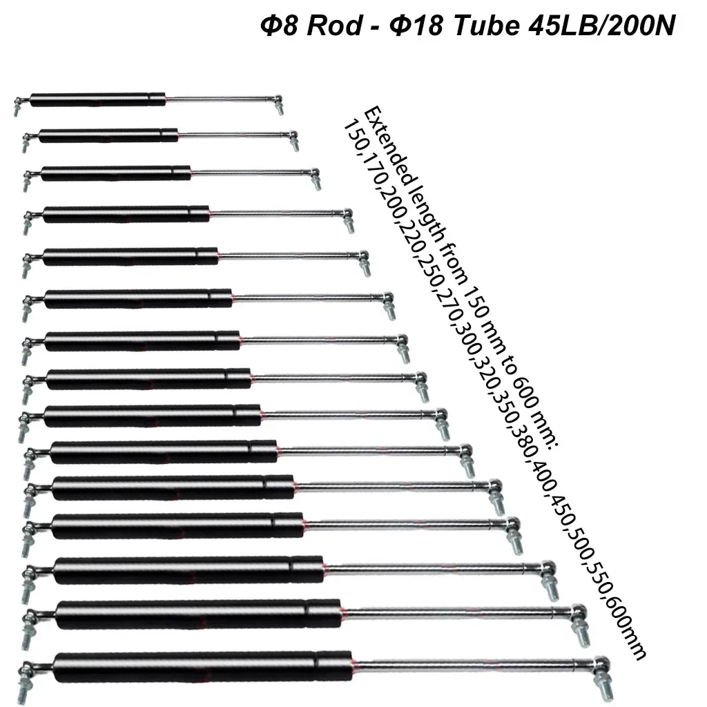 1PC 20KG/200N 8X18 304 Stainless Steel Gas Spring Ball Joint Medical Equipment Food Machinery Support Rods Yacht Pneumatic Rods