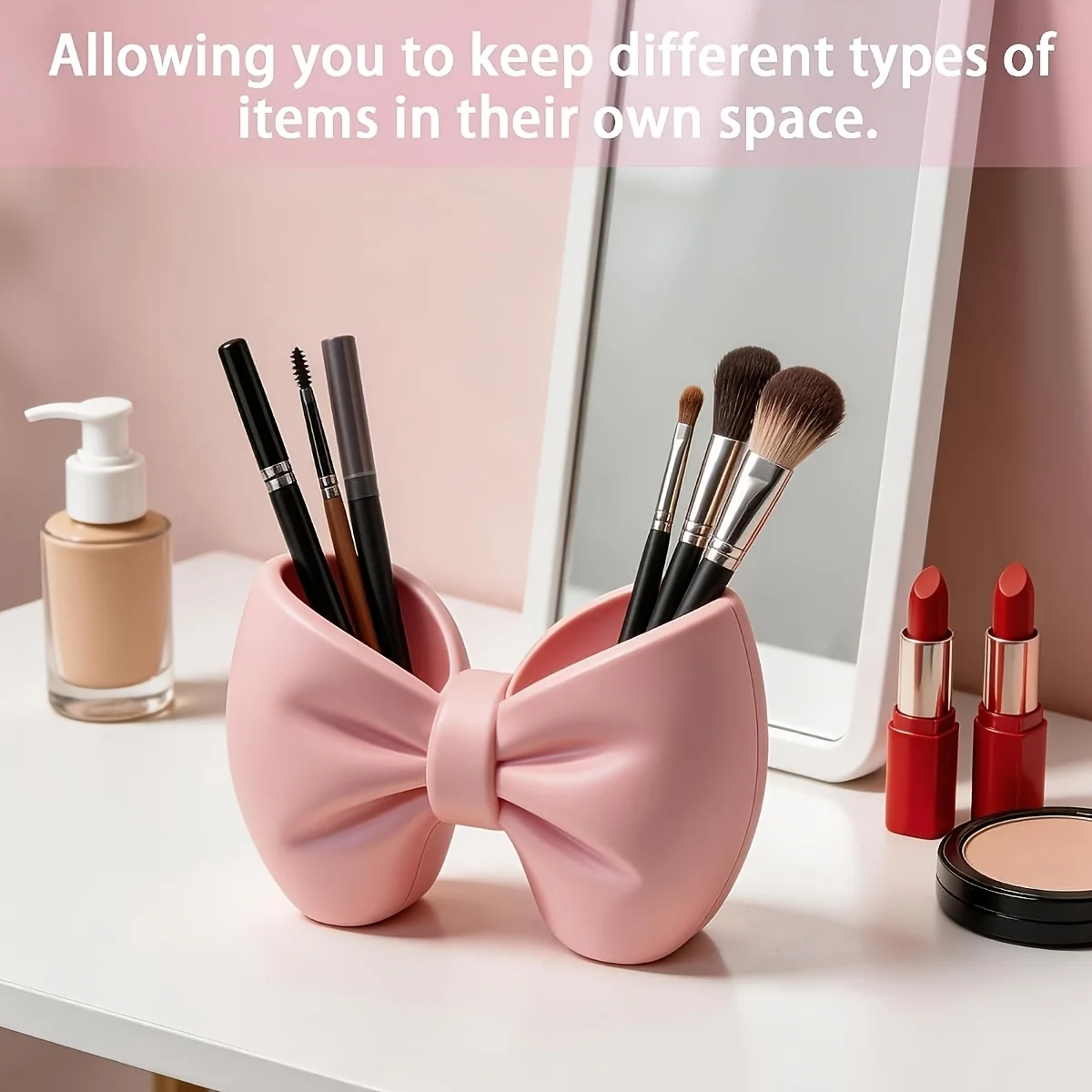3D Printed Bowknot Toothbrush Holder 2-Slot Bathroom Organizer for Electric Manual Toothbrush Toothpaste Makeup Brush