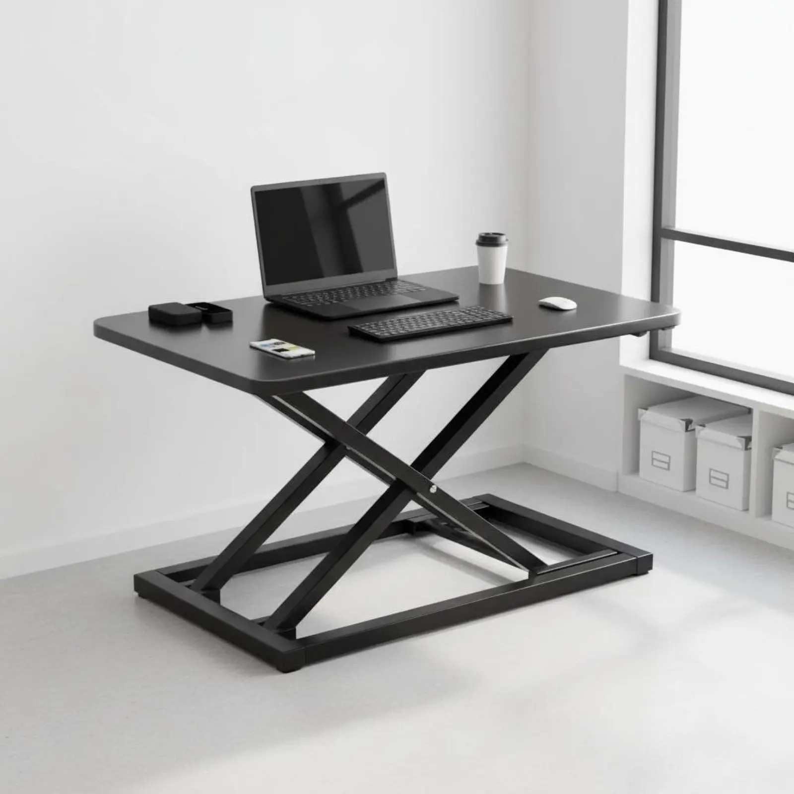 

Sit to Stand Desk Converter Large Work Area Height Adjustable Desktop Converter Sit-Stand Workstation Riser Minimal Assembly