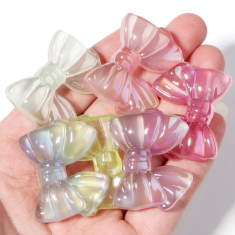 10Pcs Acrylic Bow Beads 37×29mm Jelly Color Large Hole Loose Acrylic Beads for DIY Jewelry Handmade Headband Pendant Accessories