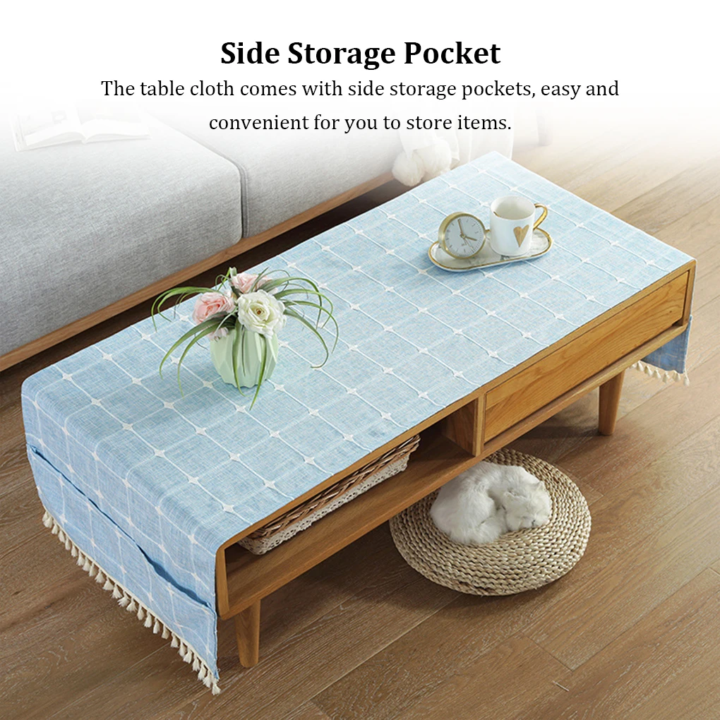 

Cotton Linen Tablecloth TV Cabinet Desktop Fringe Table Cloth 50145cm