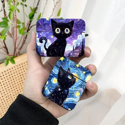 Cute Starry Sky Black Cat AirPods Case Black Wireless Bluetooth Earphone Case for Apple Airpods 1 2 3 Pro 2 Protective Case