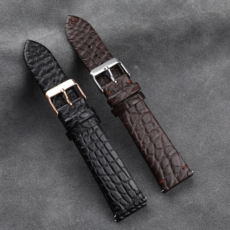 Handmade Tound Grain Crocodile Leather Strap Ultra-Thin 18 19 20  22MM Brown Black Men Soft Bracelet Vintage Style Quick Release