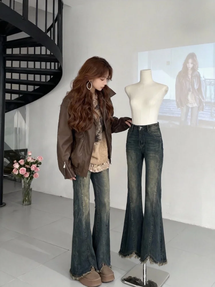 Damskie spodnie plus size z elastyczną gumką, ocieplane, dzwony, jesienno-zimowe, z wysokim stanem, wyszczuplające, proste nogawki, spodnie typu hoof.