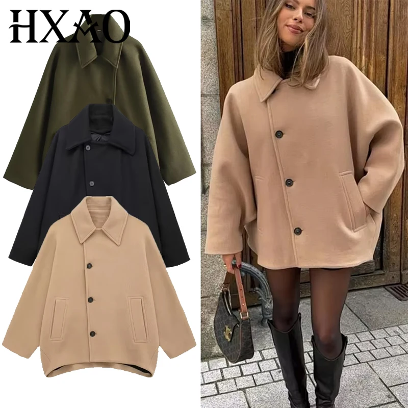 

HXAO Women's Jacket Outerwears WOOL & Blends Coats Autumn Winter Short Winds Women Tweed Suede Jackets Wool Coats and Mixtures