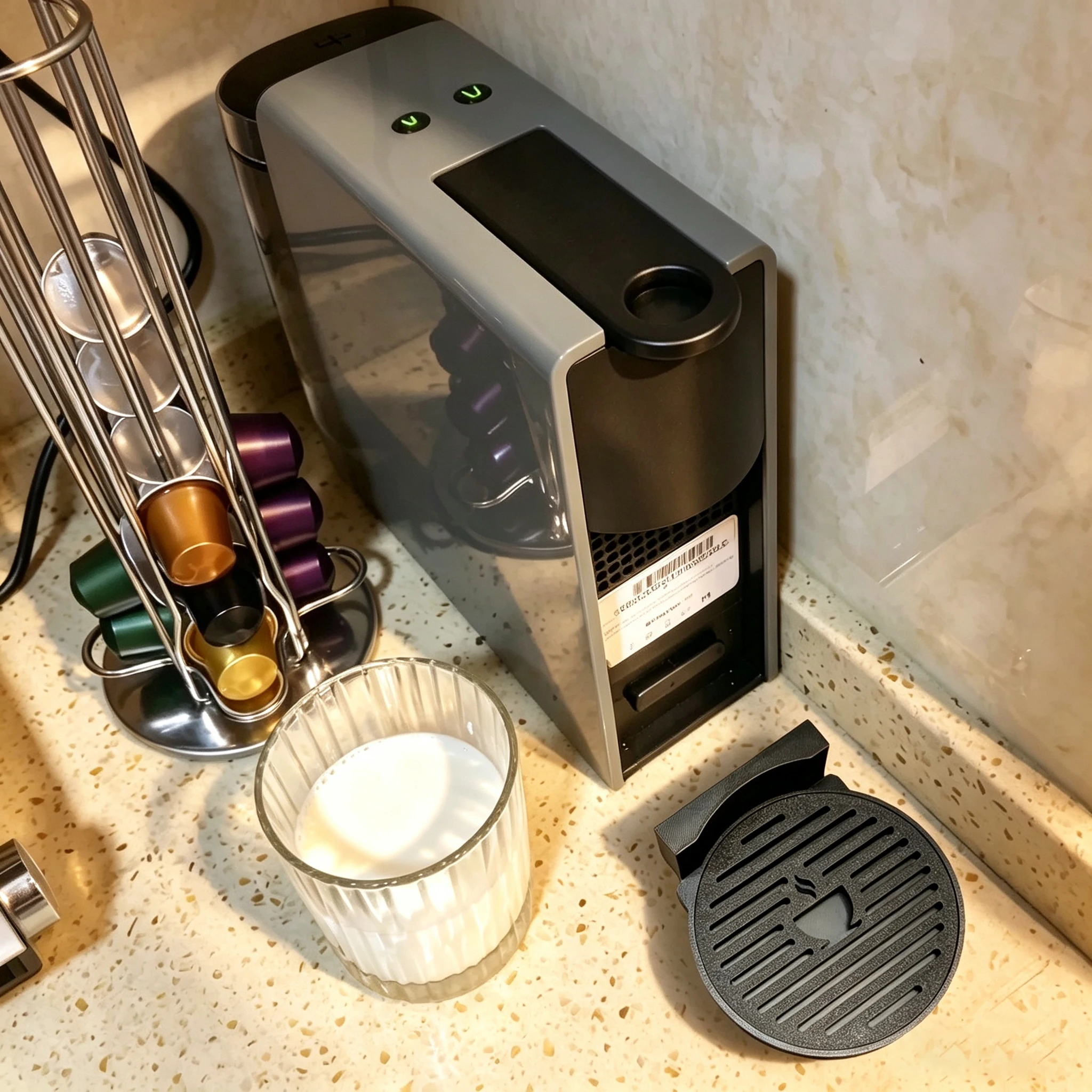 Low-profile extended drip tray for Nespresso Essenza Mini coffee machine