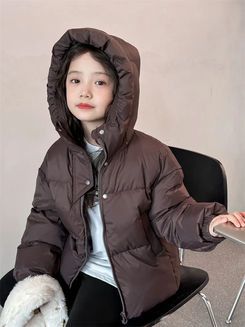 Korean Children\'s Down Jacket 2024 New Autumn/Winter Girls Boys Hooded Thick Short Warm Coat Casual Baby White Duck Down Outwear