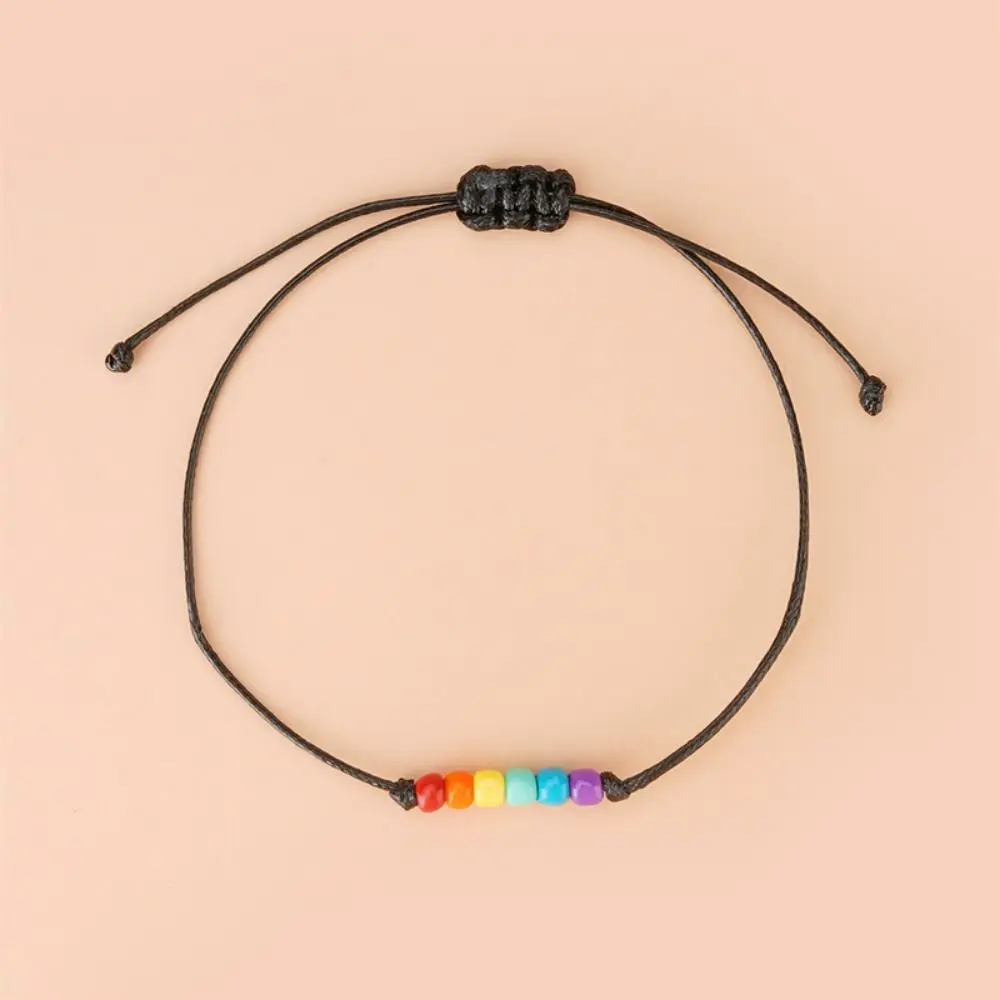2Pcs Sweet Candy Color Rainbow Heart Bracelet Boho Charm Adjustable Couple Bracelet Colorful Friendship Braided Bracelet Lovers
