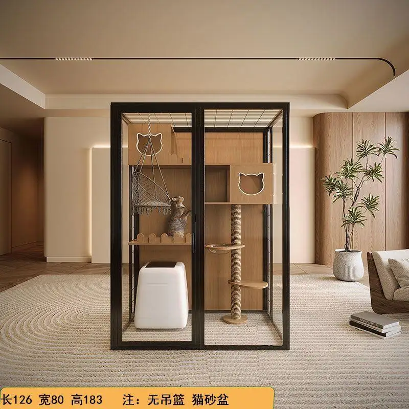 

Панорамная вилла для кошек: большая, роскошная, из массива дерева, с прозрачным стеклянным помещением, для использования в помещении