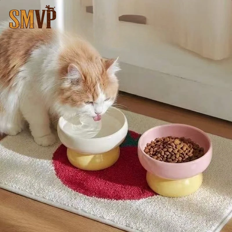 

Керамическая миска для корма и воды для животных с высоким краем, предотвращающим опрокидывание, в контрастных цветах, простая и милая, с защитой шеи, в стиле «Допамин»