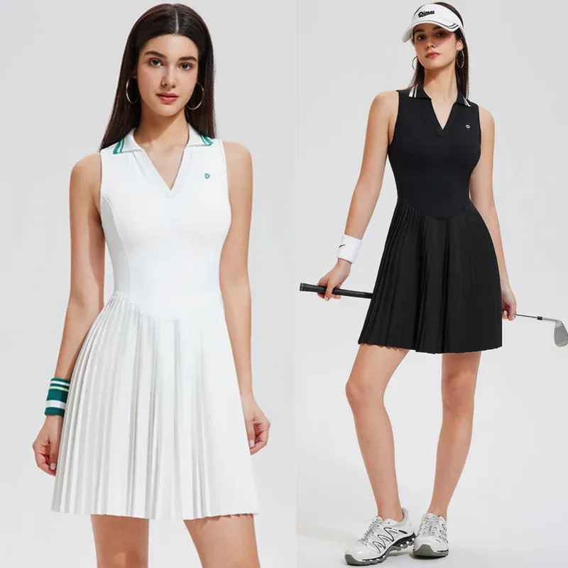 

New Polo Neck Tennis Dress For Women Quick Dry Badminton Dress With Shorts Lightweight Breathable Pickleball Dress