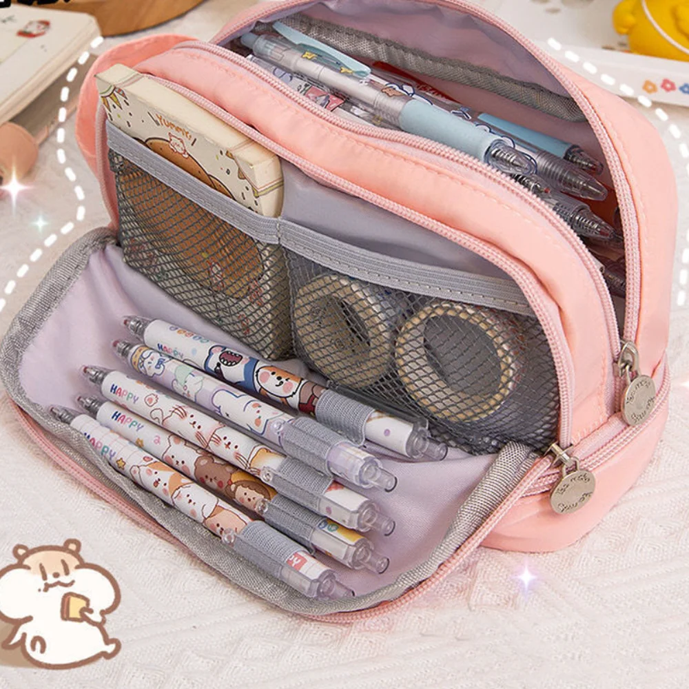 Estuche de lápices estético Kawaii, estuche de tela impermeable, almacenamiento de múltiples capas, bolsa de bolígrafos grande para la vuelta a la escuela, papelería