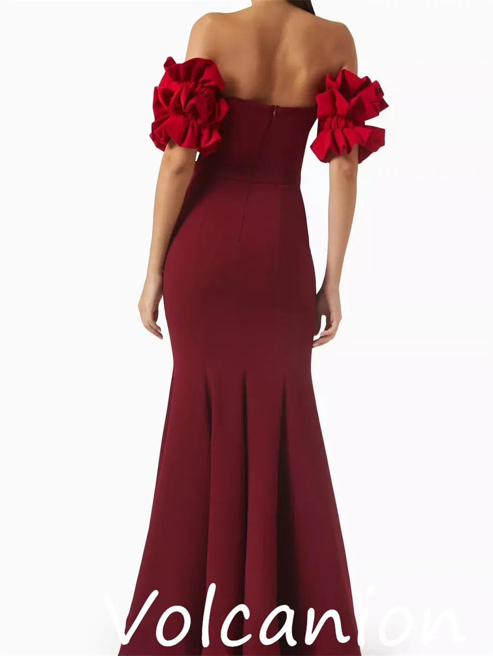 Gaun Panjang Bahu Terbuka Terompet Lipat Jersey Gaya Cina yang Disesuaikan dengan Acara Yang Dipesan Lebih Dahulu