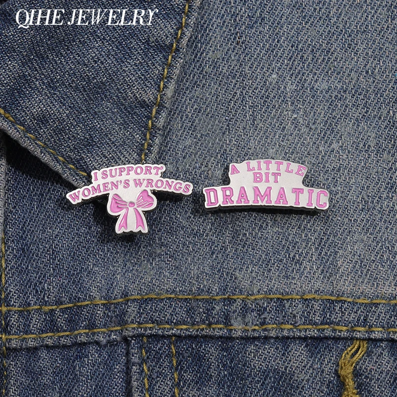 Fashion Pink Bow Quote Brooch Enamel Pins I Support Women's Wrongs Brooches Decor Backpack Clothes  Lapel Badg Jewelry Ornaments