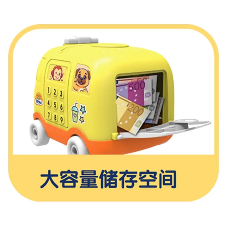 Cofrinho infantil de brinquedo, formato de ônibus de desenho animado, cohete pequeno pode deslizar depósito e sair, cofrinho, presente de ano novo chinês
