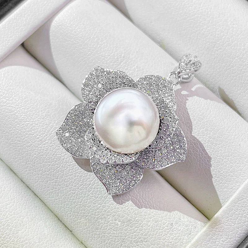 MeiBaPJ 11-12mm 925 Silver Natural White Pearl Fashion Flower Jewelry Set Pendant Earrings Ring Fine Wedding Jewelry for Women