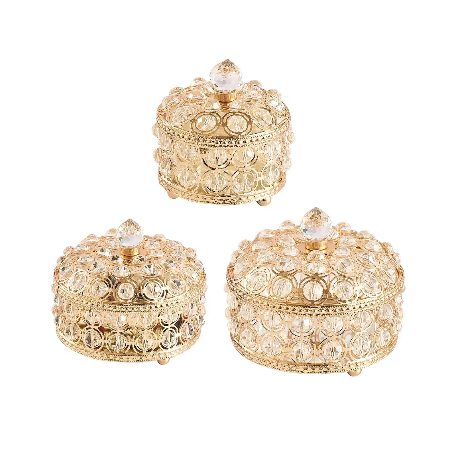 

Crystal Jewelry Box Organizer Trinket Box with Lid Mirrored Base Gold for