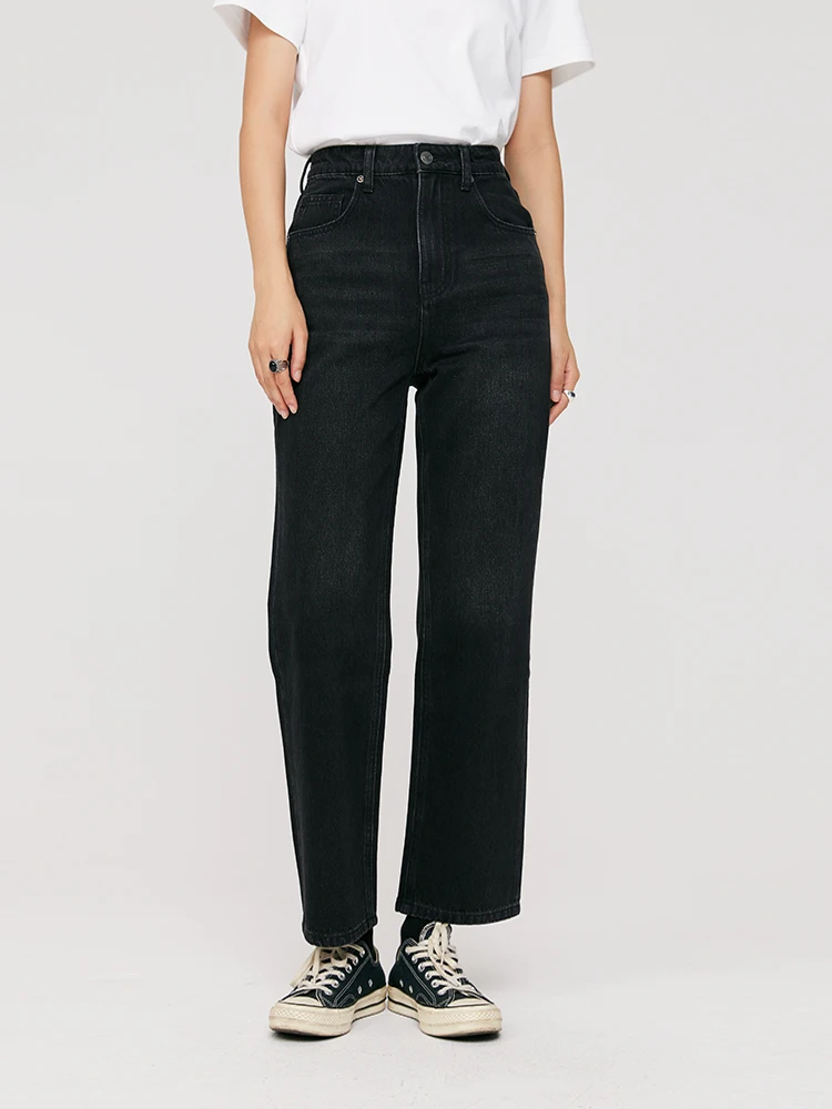 

Прямые джинсы с высокой талией, женские свободные укороченные брюки, осень-зима, новые длинные брюки, повседневные джинсовые брюки с простым талией