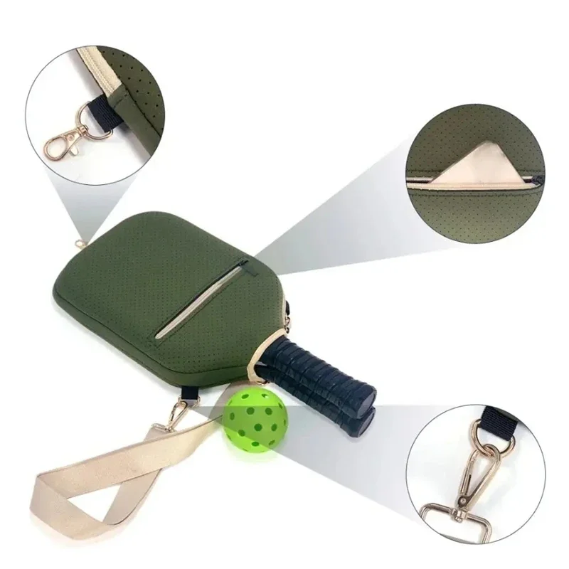 Large Capacity Pick Ball Crossbody Bag Zipper Closed Waterproof Pick Racket Cover Adjustable Shoulder Strap Professional Style