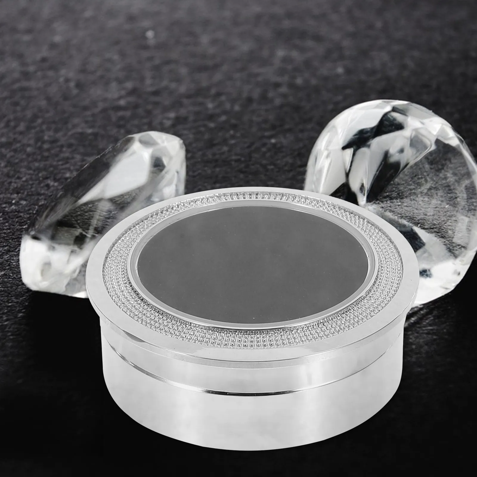 Small Round Gemstone Display Box Metal Jewelry Holder Case Clear Lid Loose Gems Storage Crystal Beads Charms Show Container