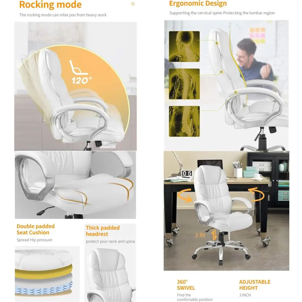 

Офисный стул, компьютерный регулируемый эргономичный настольный стул с высокой спинкой, вращающийся рабочий стул из искусственной кожи с подлокотниками, поясничная опора