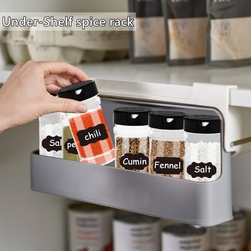 Kitchen Spice Rack Self-adhesive Spice Organizer Rack Seasoning Bottle Spice Organizer Wall-mounted Under-Shelf Kitchen Storage