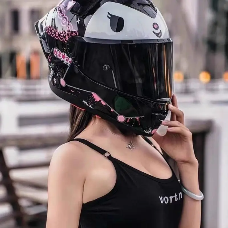 Sanrio Kuromi Cartoon Motorcycle Helmet Fashion Hello Kitty Scooter Helmet Cute High Quality Cute Helmet Four Seasons Gift