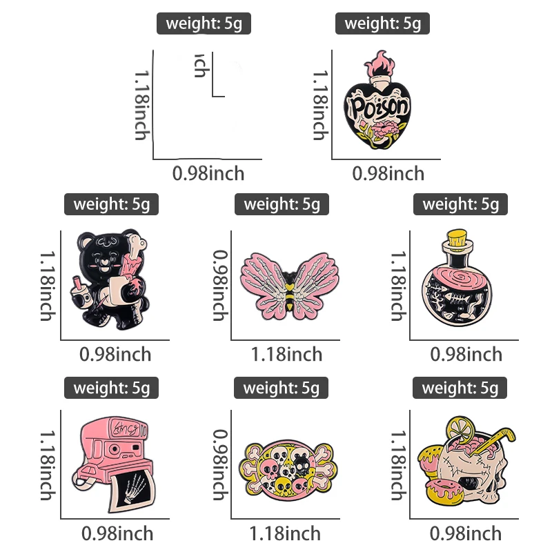 Булавки на заказ, скелет, бабочка, гусь, медведь, броши, значки на лацканах, ювелирные изделия с животными, подарок для детей, друзей, розовая эмаль в стиле панк