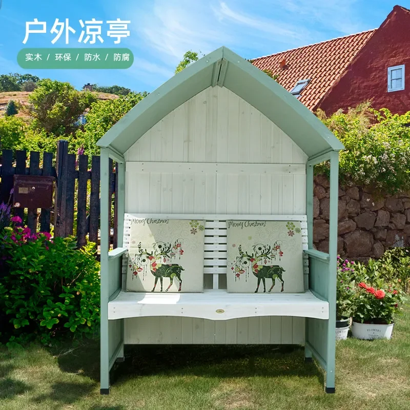bench, outdoor solid wood courtyard, garden villa, European and American shade, simple double leisure balcony, farmhouse