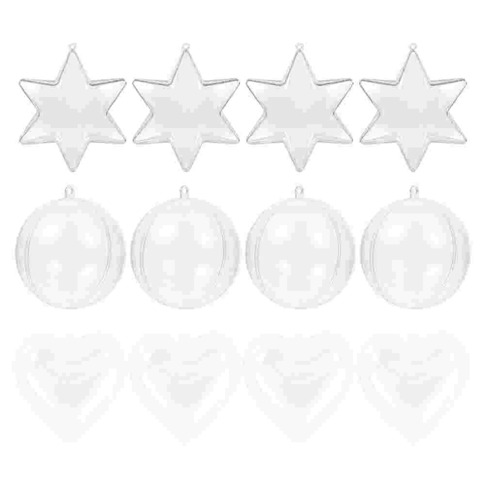 15 Pcs Christmas Fillable Bath Mold Heart Decorations Hanging Ball Tree Transparent White Plastic