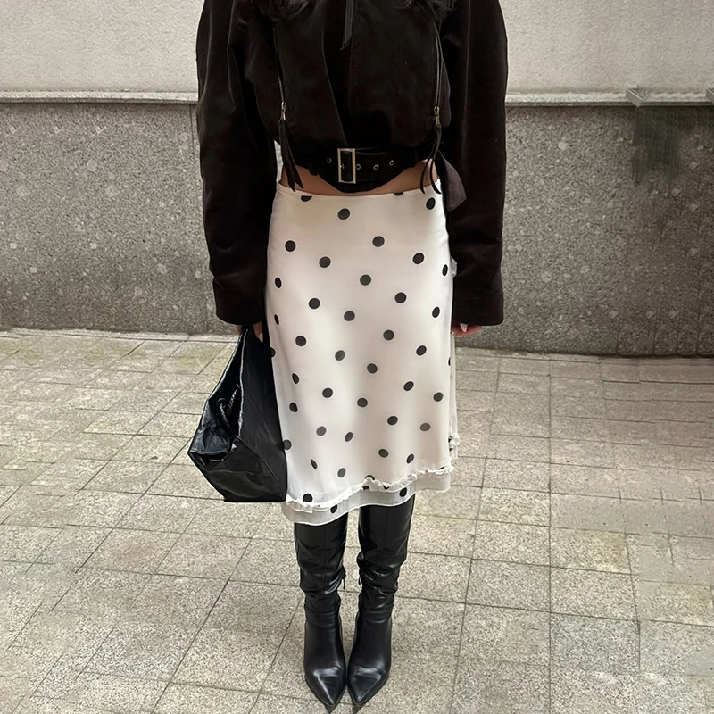 

Женская атласная юбка Tornova с прозрачными вставками в горошек, новинка лета 2026, модная приталенная юбка А-силуэта с высокой талией, длинная юбка для женщин